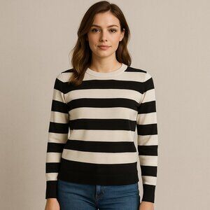 French Connection Striped Black White Women's Crew Neck Preppy Sweater Size S